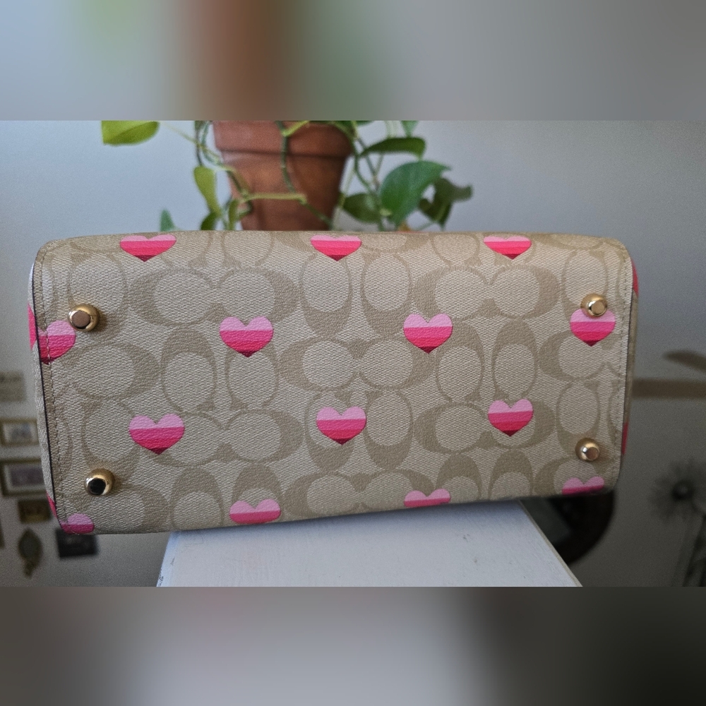 Coach Rowan Pink And Tan Heart Satchel/ Crossbody - Picture 13 of 17